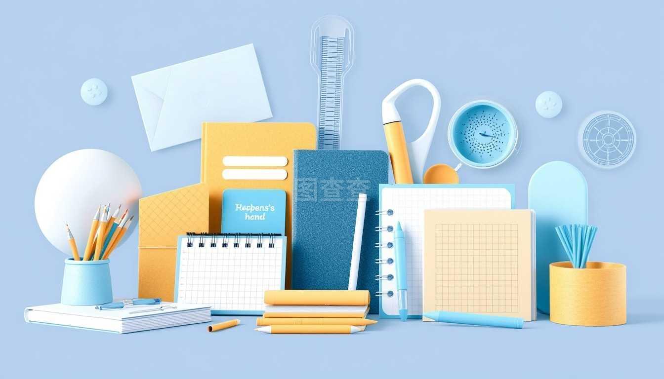 办公用品代表公司材料3D插图